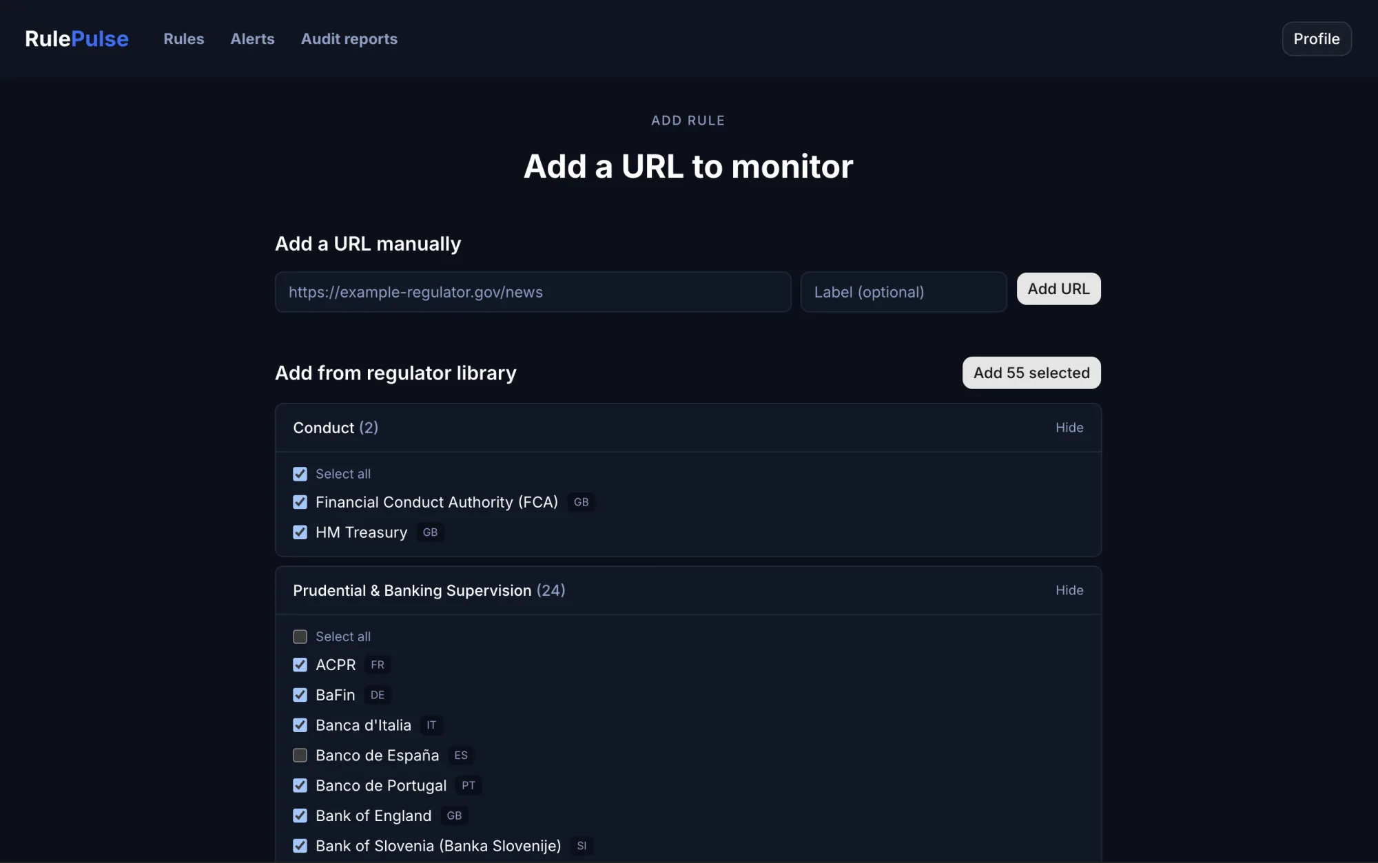 URL library — pick your regulators