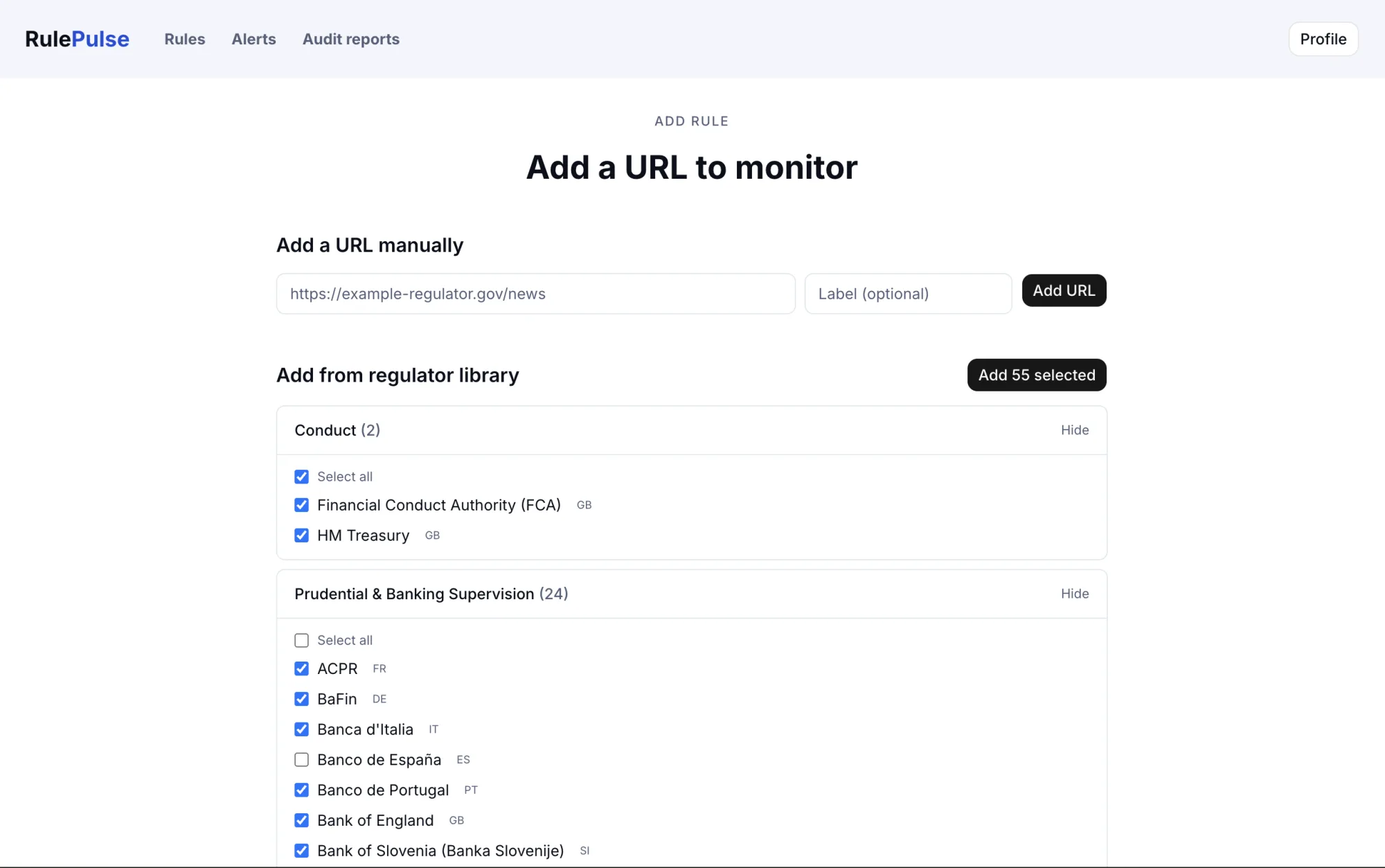 URL library — pick your regulators