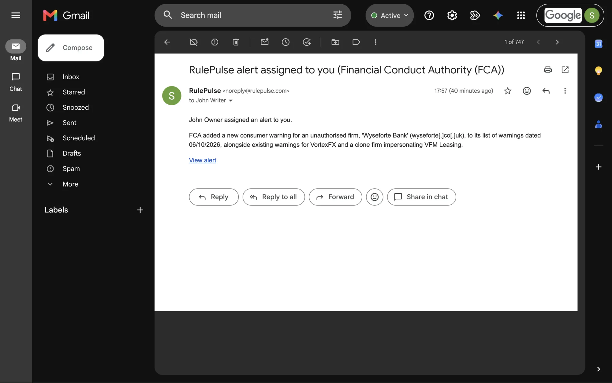 Email notification preview
