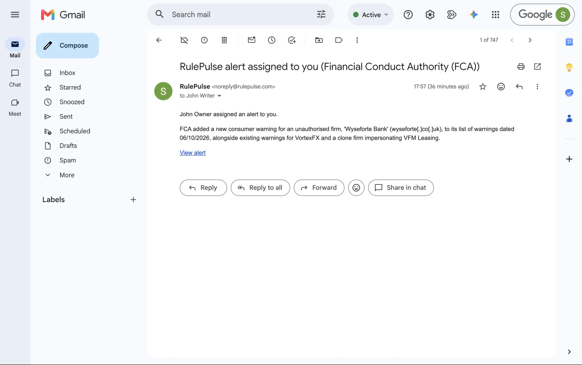 Email notification preview
