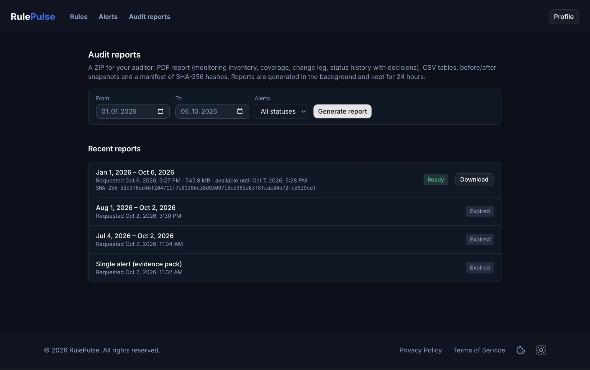 Audit trail export