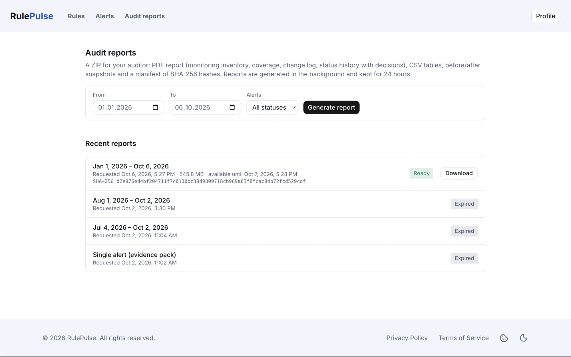 Audit trail export
